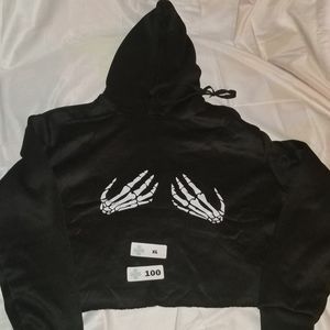 New XL Skeleton Hands Crop Top Hoodie